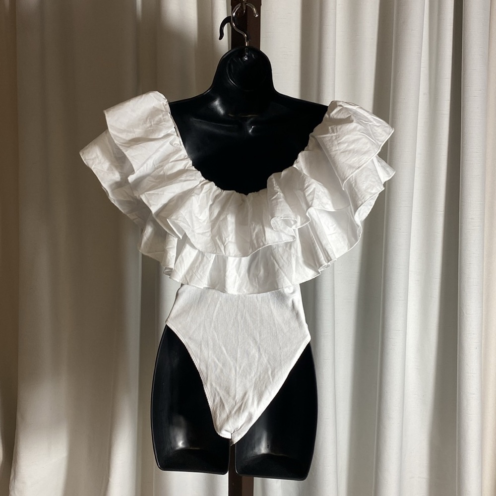 ZARA NEW RUFFLE SLEEVE BODYSUIT RIBBED Size M - Picture 8 of 12